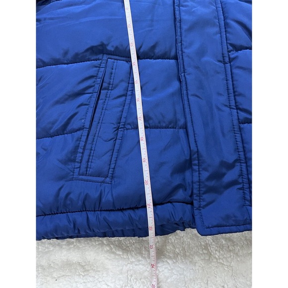 Abercrombie Kids Sz XL Blue Zip Puffer Jacket Coat Faux Fur Lined Hooded - Picture 10 of 12
